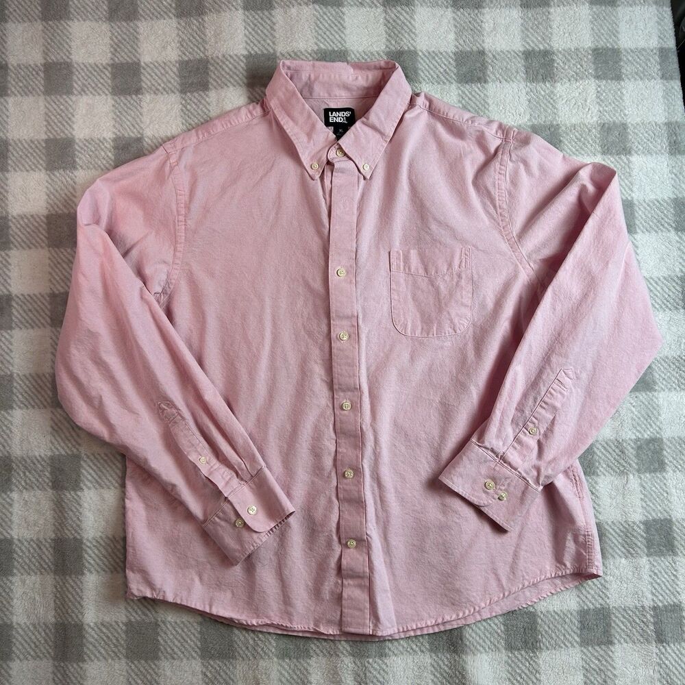 Mens Lands End pink long sleeve button up shirt size XL 17-17.5
